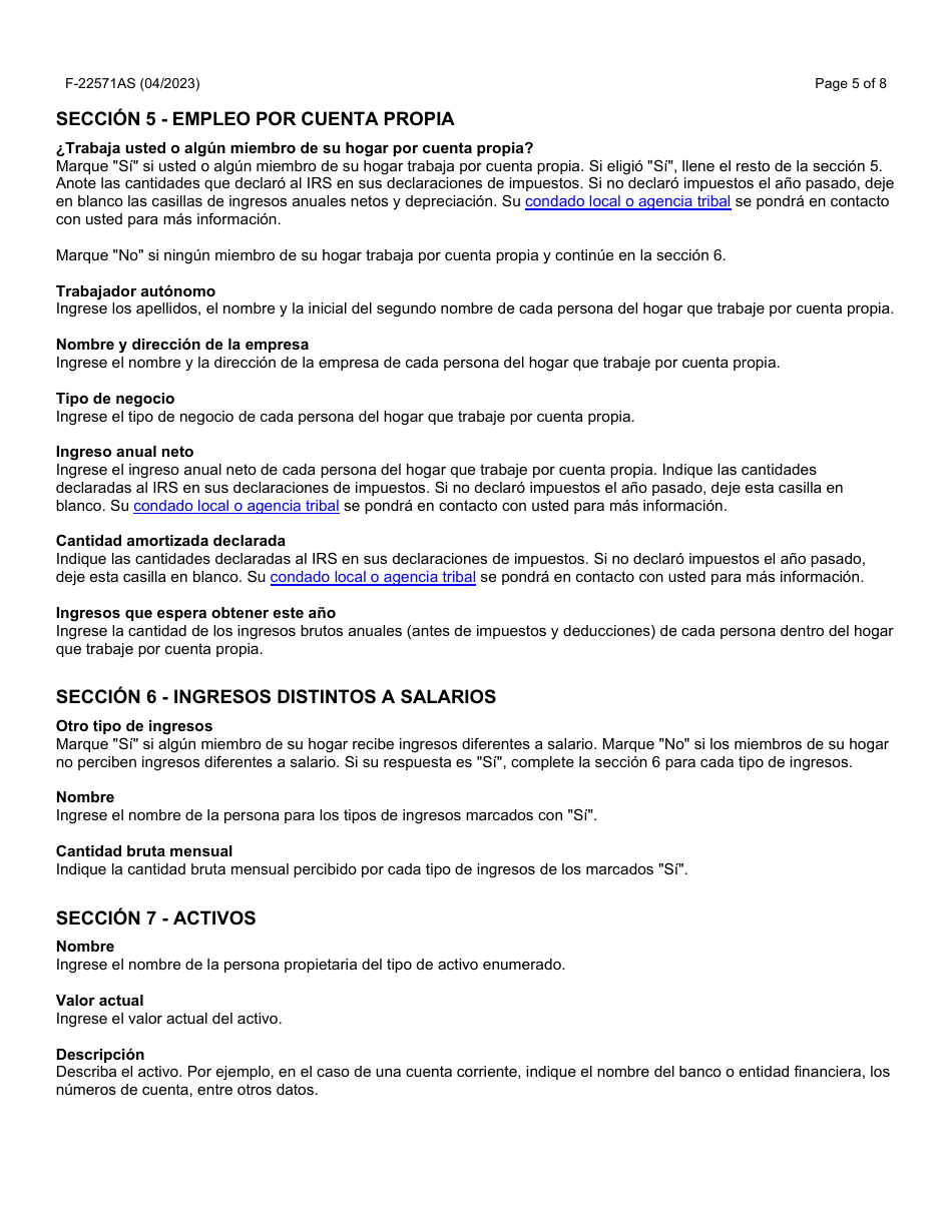 Instrucciones para Formulario F-22571 Caretaker Supplement Application - Wisconsin (Spanish), Page 5