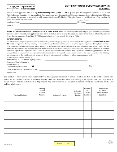Form MV-262  Printable Pdf