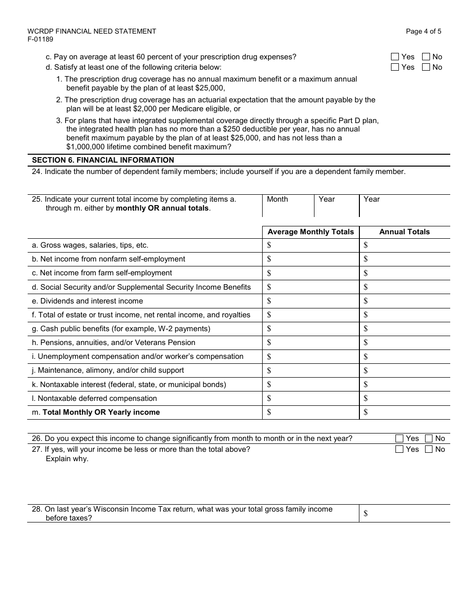 Form F-01189 Financial Need Statement - Wisconsin Chronic Renal Disease Program - Wisconsin, Page 4
