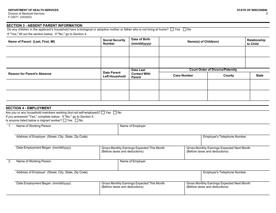 Form F-22571 Caretaker Supplement Application - Wisconsin, Page 2