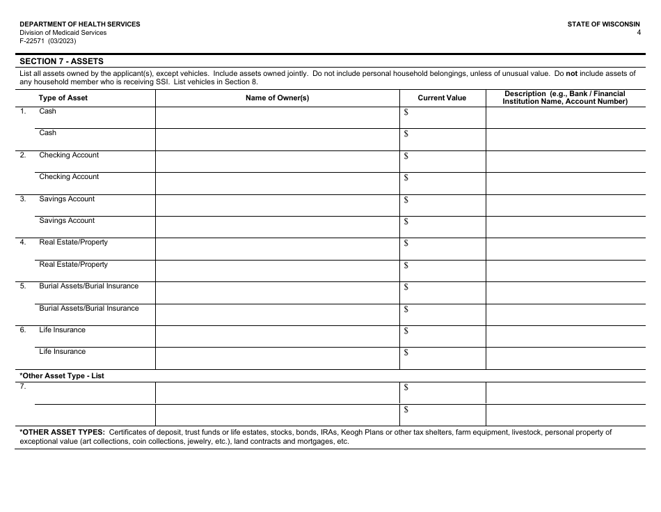 Form F-22571 Caretaker Supplement Application - Wisconsin, Page 4