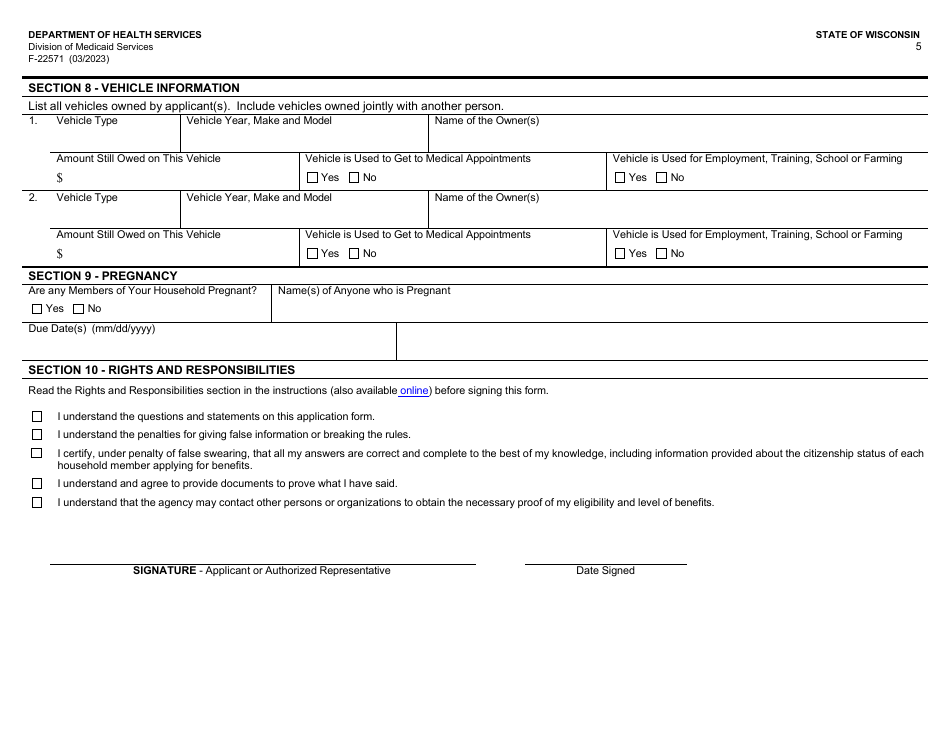 Form F-22571 Caretaker Supplement Application - Wisconsin, Page 5