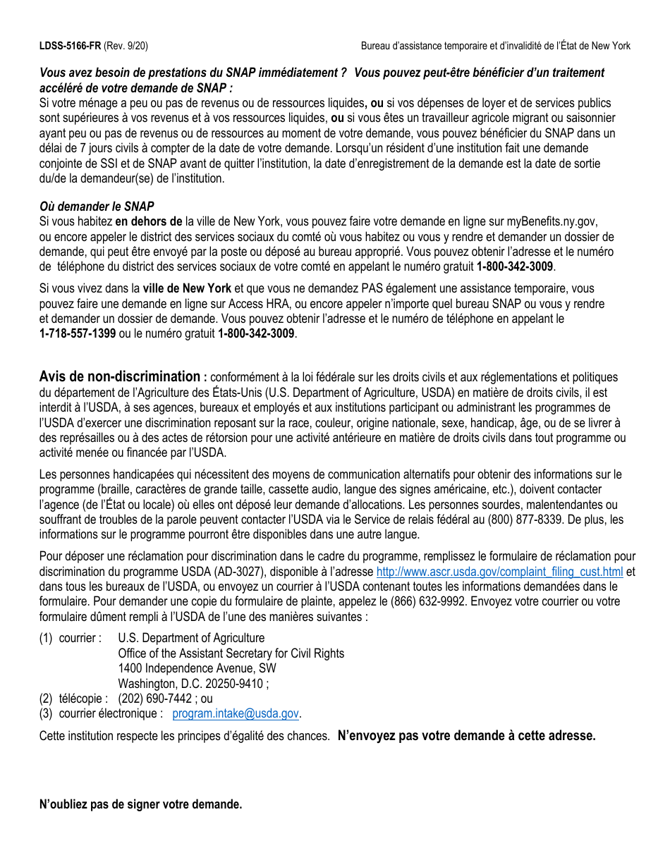 Form LDSS-5166 Application / Recertification for Supplemental Nutrition Assistance Program (Snap) Benefits - New York (French), Page 2
