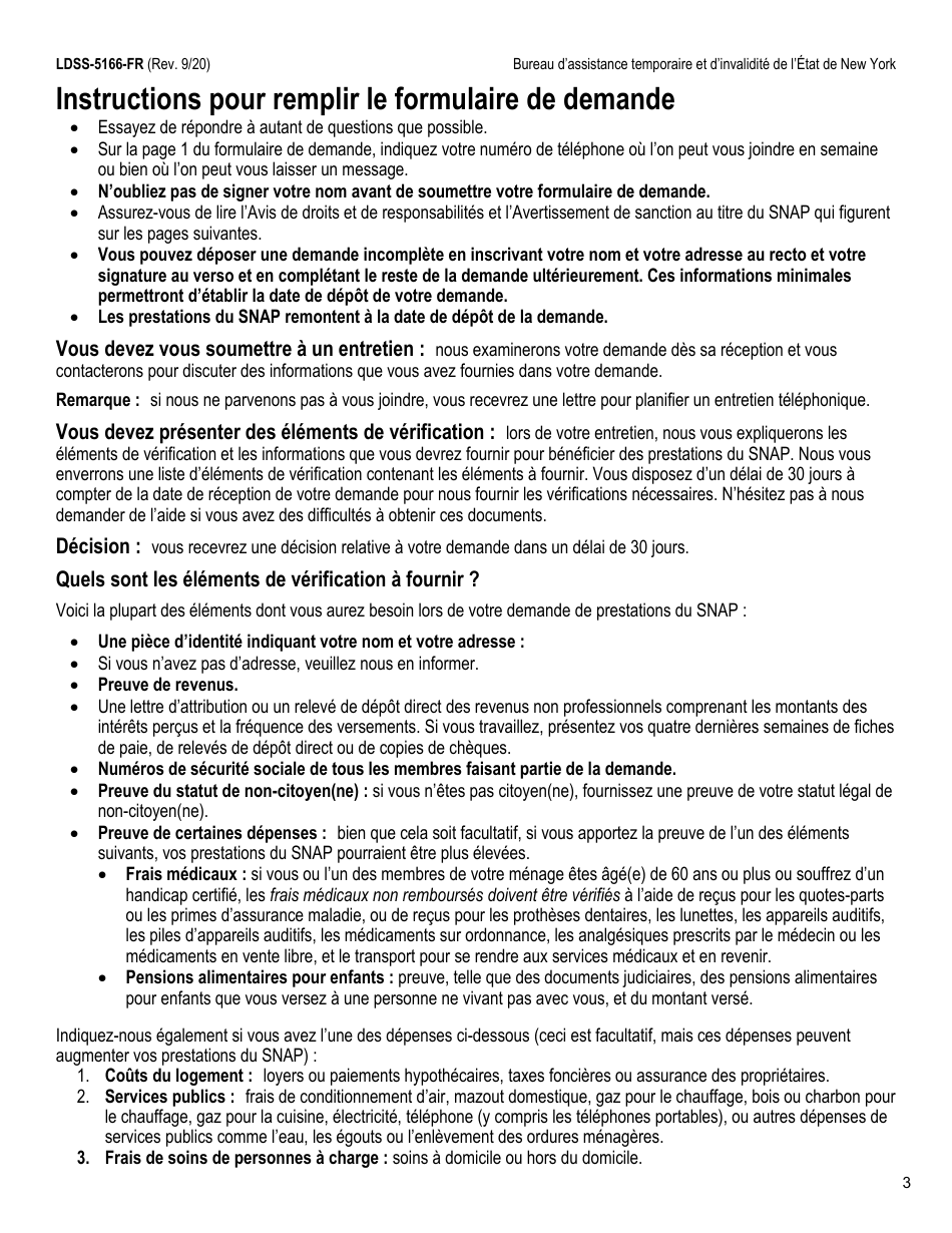 Form LDSS-5166 Application / Recertification for Supplemental Nutrition Assistance Program (Snap) Benefits - New York (French), Page 5
