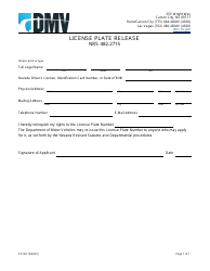 Document preview: Form SP-067 License Plate Release - Nevada