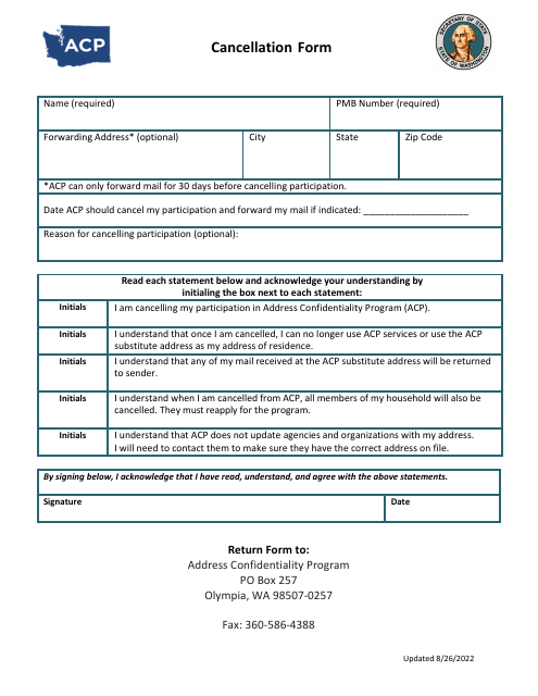 Cancellation Form - Washington