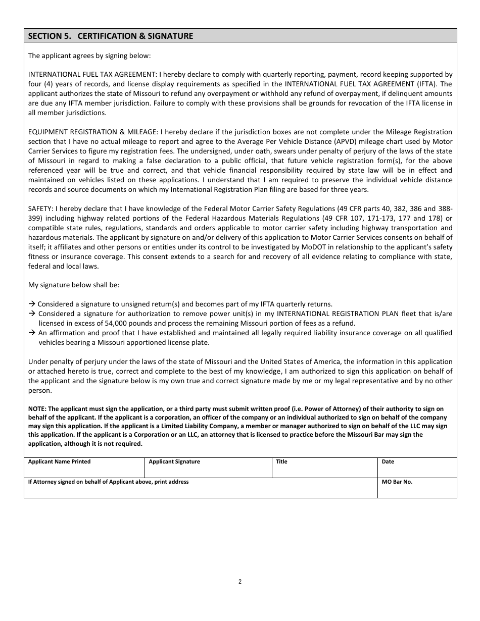 Customer Information Form - Missouri, Page 2