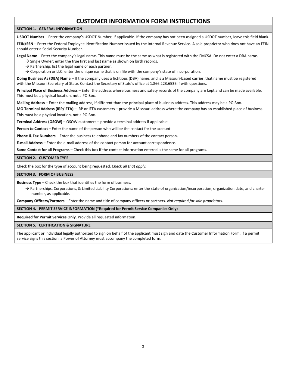 Customer Information Form - Missouri, Page 3