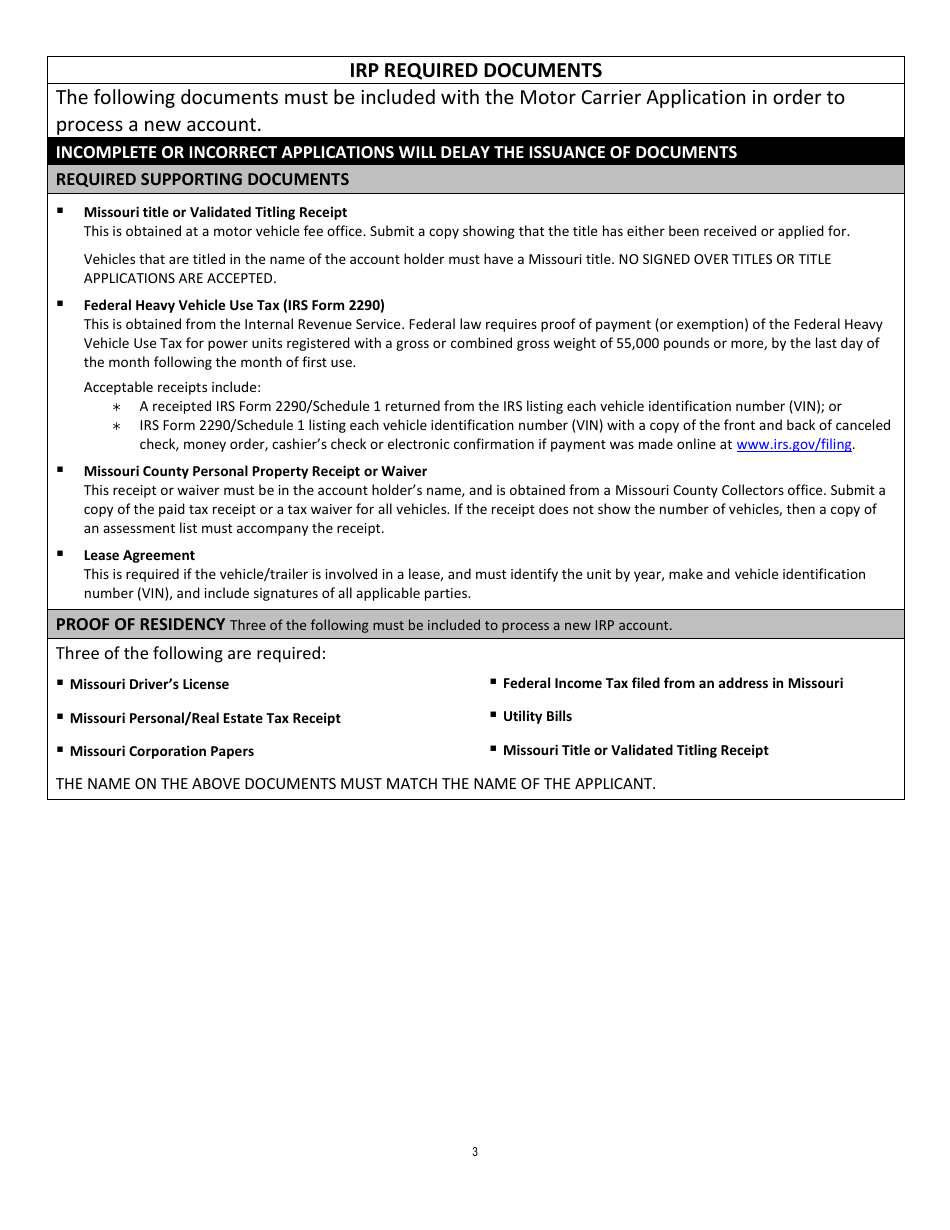 Irp Registration Form - Missouri, Page 3