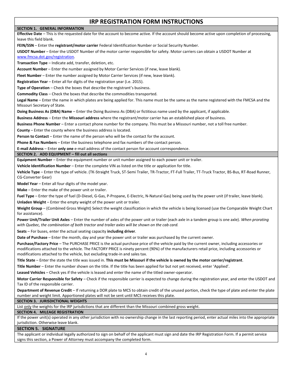 Irp Registration Form - Missouri, Page 4