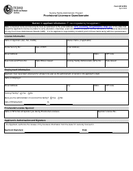 Document preview: Form 5518-NFA Provisional Licensure Questionnaire - Nursing Facility Administrator Program - Texas