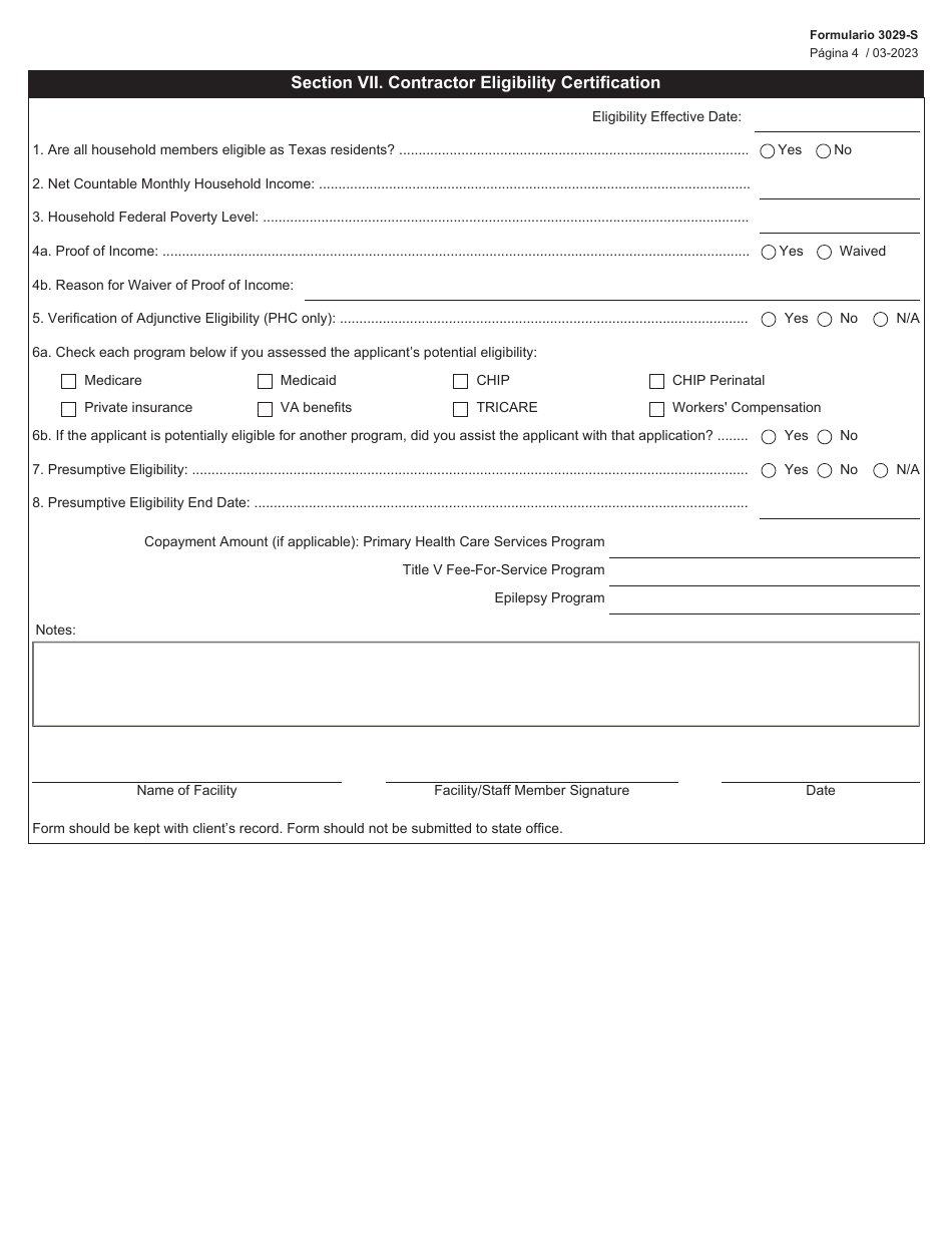 Form 3029-S Application for Program Benefits - Texas (English / Spanish), Page 4
