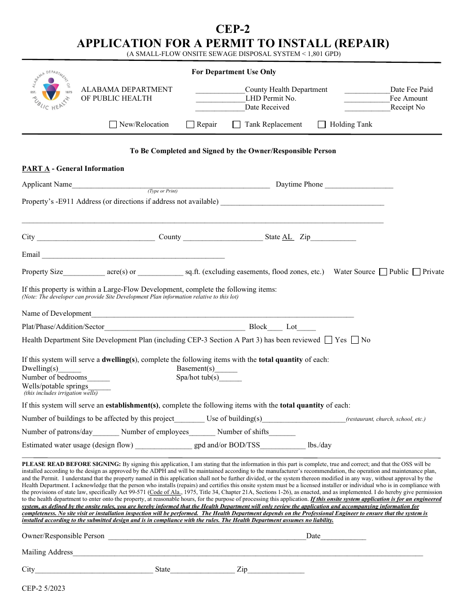 Form CEP-2 Application for a Permit to Install (Repair) - Alabama, Page 3