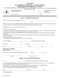 Form CEP-5A Waiver of a Permit to Repair a Conventional Onsite Sewage Disposal System - Alabama