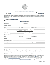 Document preview: Form CSC-X Report of a Possible Unlicensed School - Texas