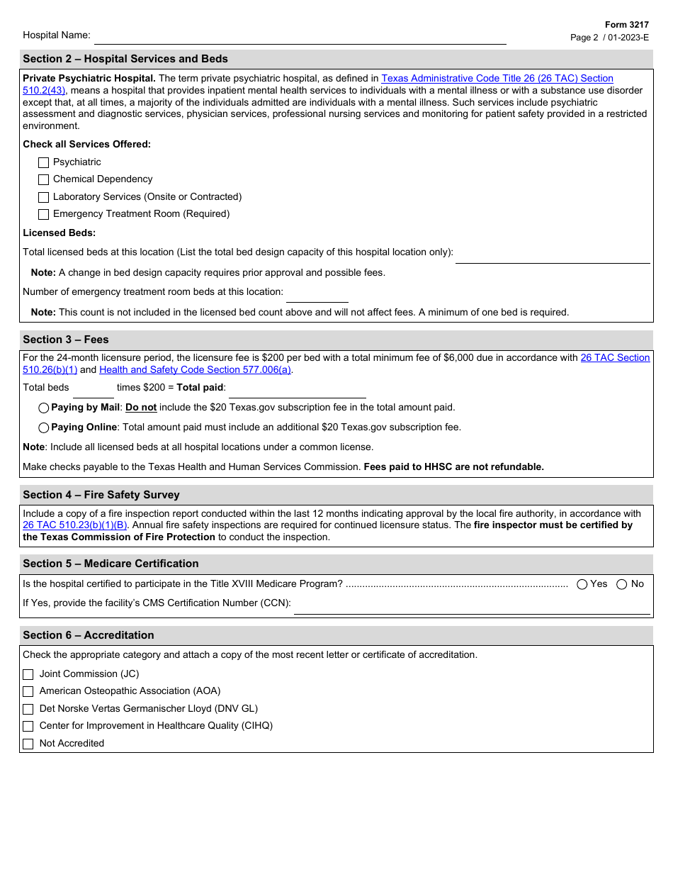 Form 3217 Download Fillable PDF Or Fill Online Psychiatric Hospital ...