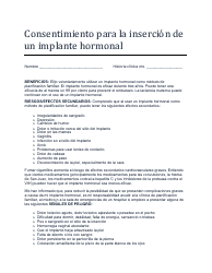 Consentimiento Para La Insercion De Un Implante Hormonal - North Dakota (Spanish)