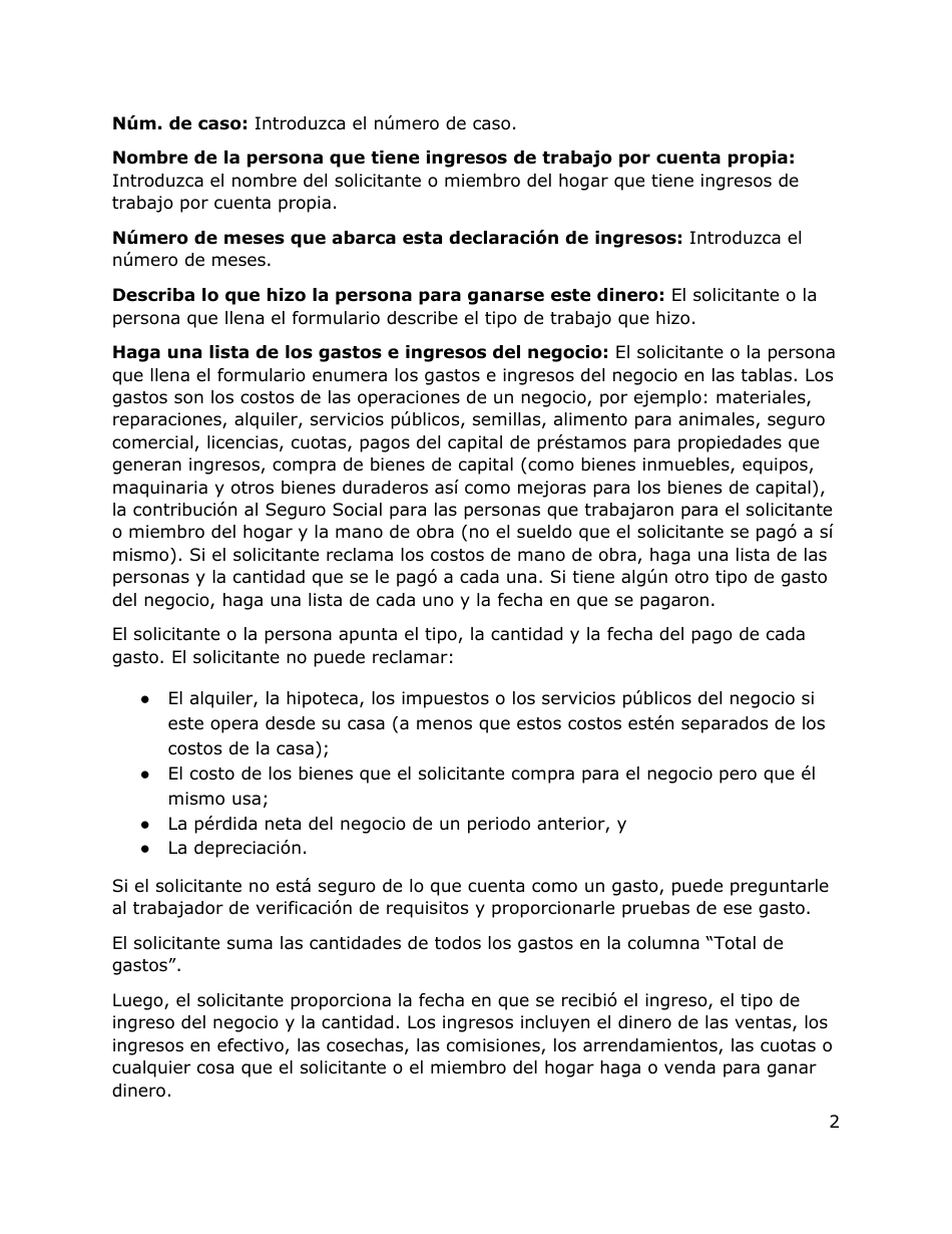 Instrucciones para Formulario 3051-S Declaracion De Ingresos De Trabajo Por Cuenta Propia - Texas (Spanish), Page 2