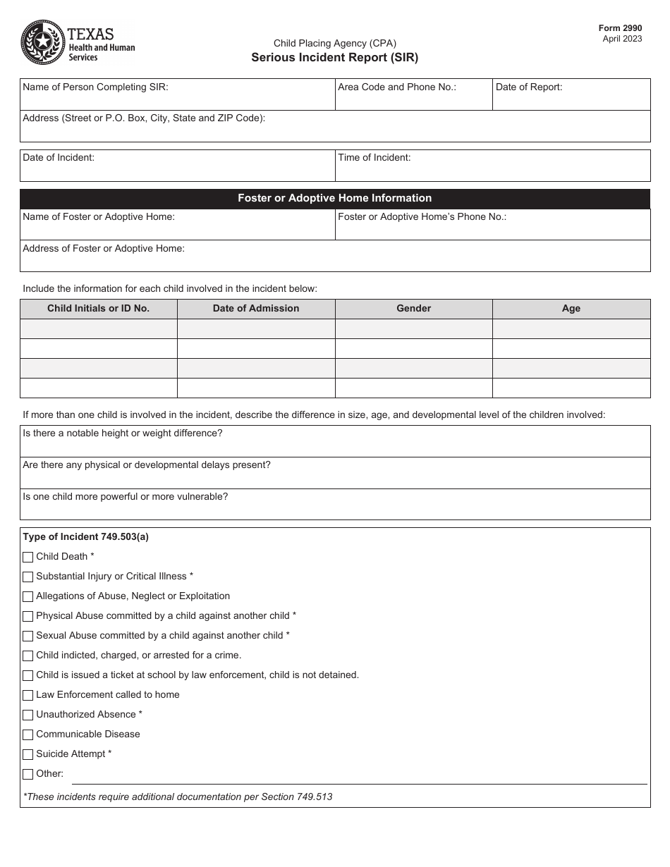 Form 2990 Fill Out, Sign Online and Download Fillable PDF, Texas