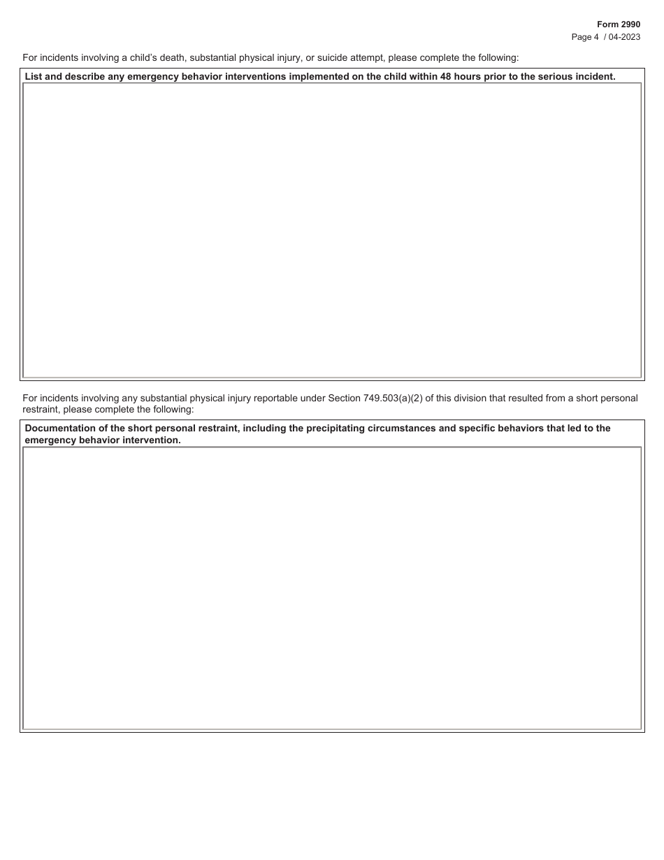 Form 2990 Fill Out Sign Online And Download Fillable Pdf Texas Templateroller 4649