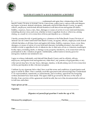 Document preview: Waiver of Liability & Hold Harmless Agreement - Palm Beach County, Florida