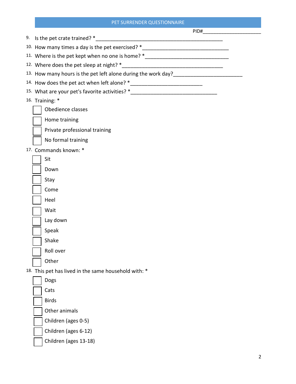 Palm Beach County, Florida Pet Surrender Questionnaire - Fill Out, Sign ...