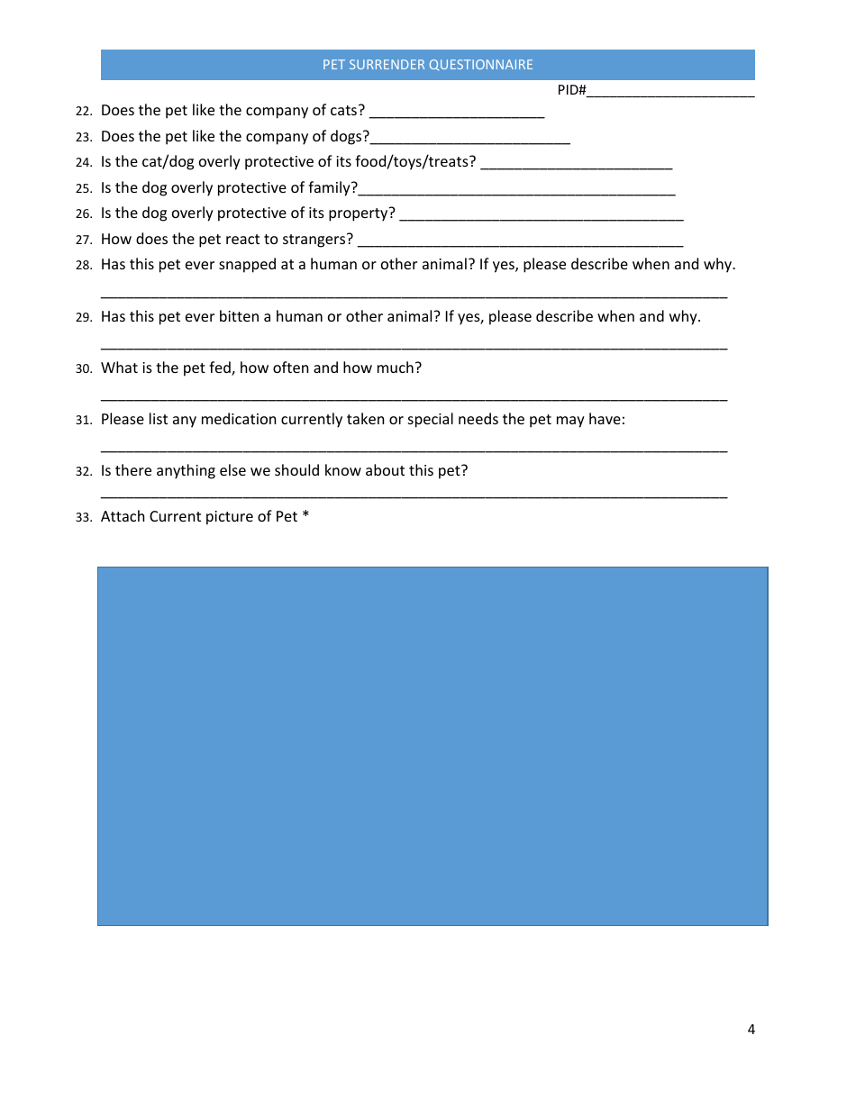 Pet Surrender Questionnaire - Palm Beach County, Florida, Page 4