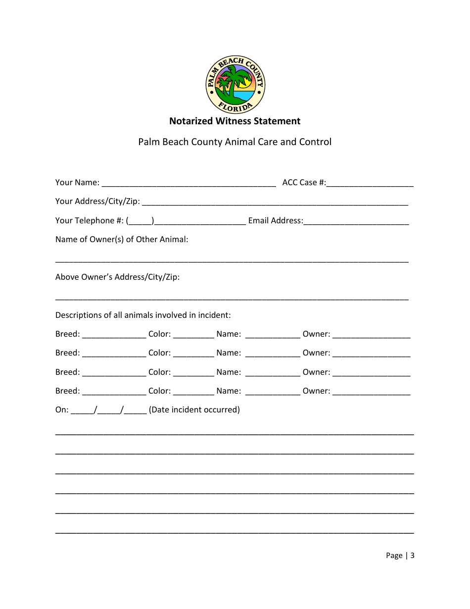 Notarized Witness Statement - Palm Beach County, Florida, Page 3