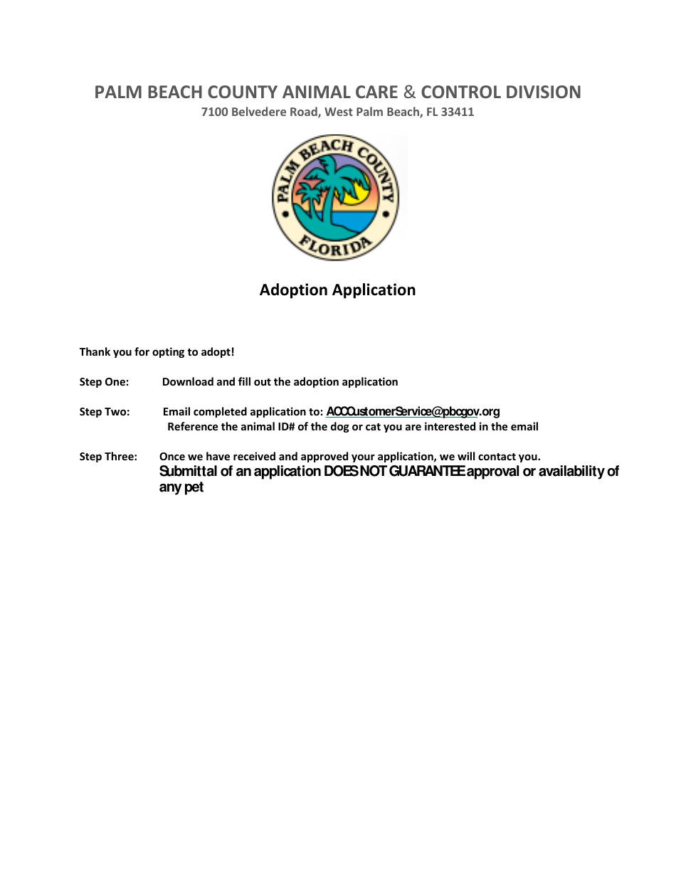 Adoption Application - Palm Beach County, Florida, Page 1