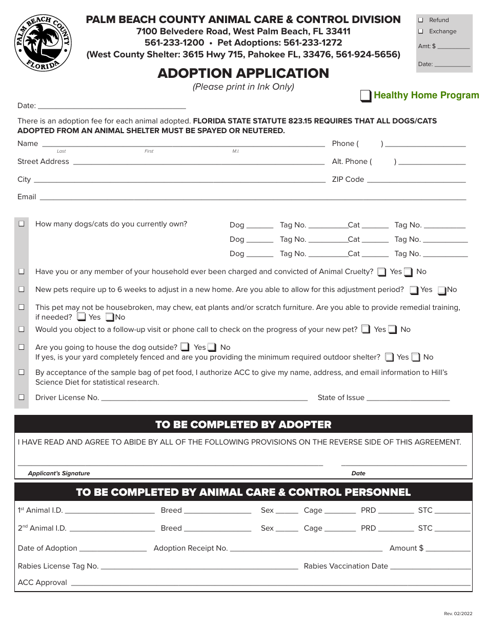 Palm Beach County, Florida Adoption Application - Fill Out, Sign Online ...