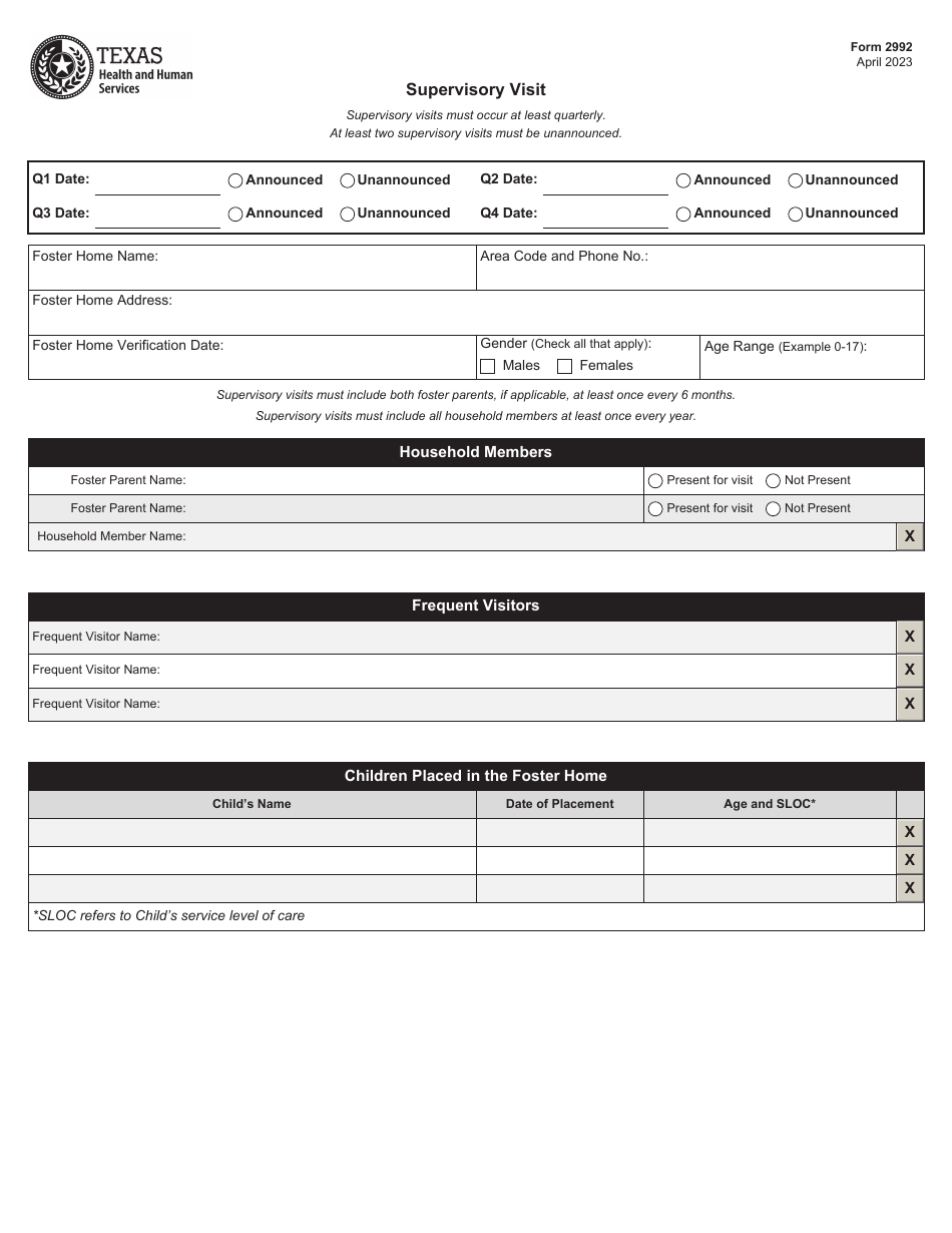 Form 2992 Supervisory Visit - Texas, Page 1