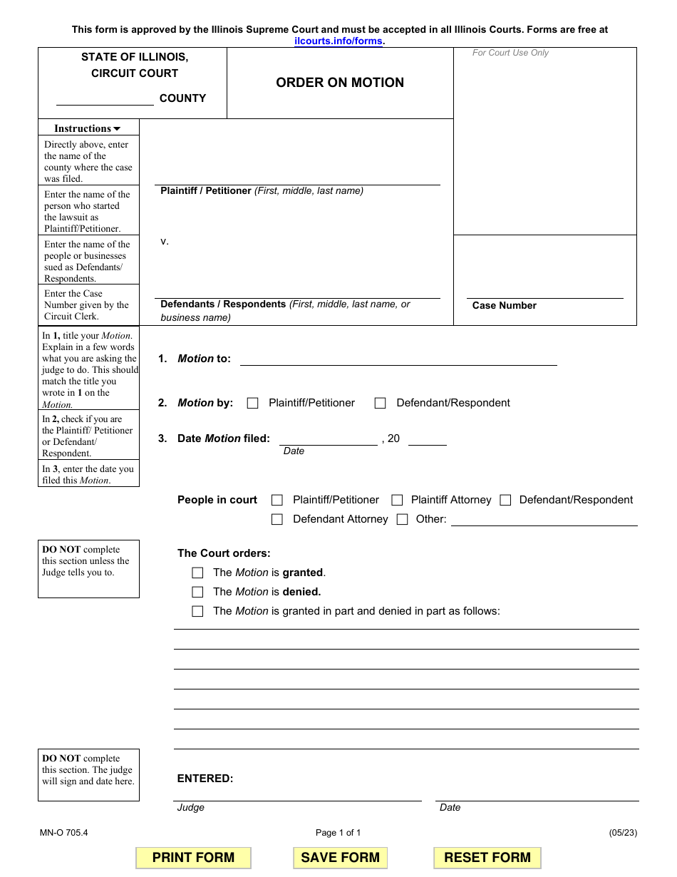 Form MN-O705.4 Order on Motion - Illinois, Page 1