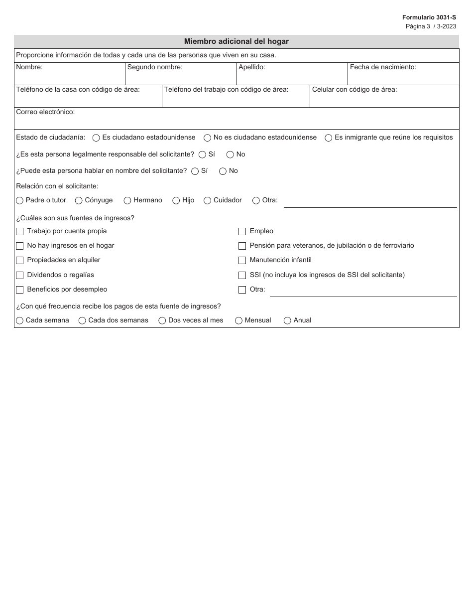 Formulario 3031-S Solicitud De Beneficios Del Programa Para Ninos Con Necesidades Medicas Especiales (Cshcn) - Texas (Spanish), Page 3