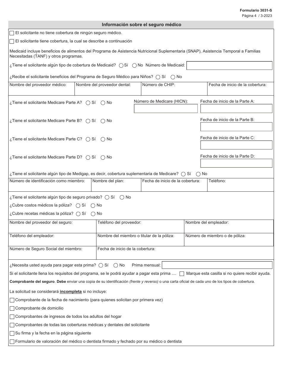 Formulario 3031-S Solicitud De Beneficios Del Programa Para Ninos Con Necesidades Medicas Especiales (Cshcn) - Texas (Spanish), Page 4