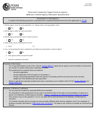Document preview: Form 6325 Home and Community Support Services Agency Medicare Certified Agency Relocation Questionnaire - Texas