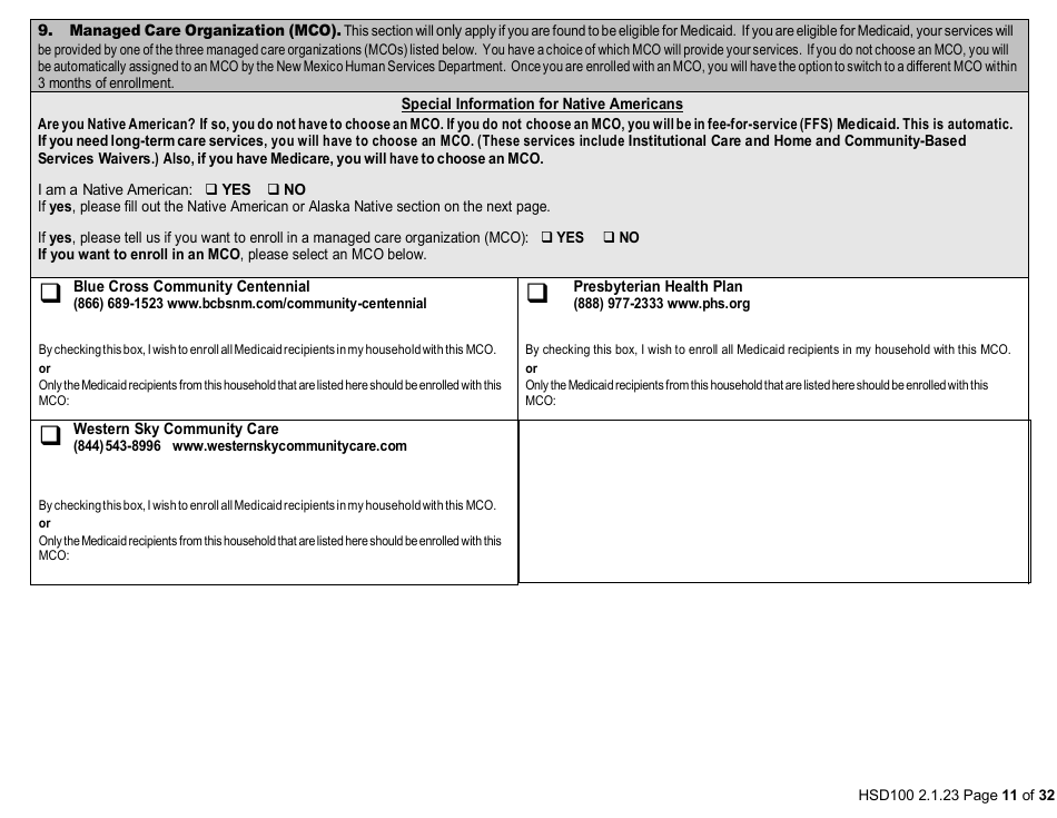 Form HSD100 Application for Assistance - New Mexico, Page 11