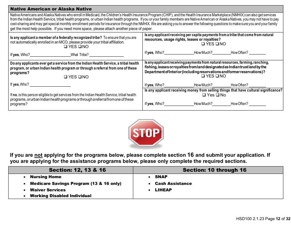 Form HSD100 Application for Assistance - New Mexico, Page 12