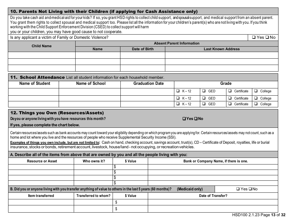 Form HSD100 Application for Assistance - New Mexico, Page 13
