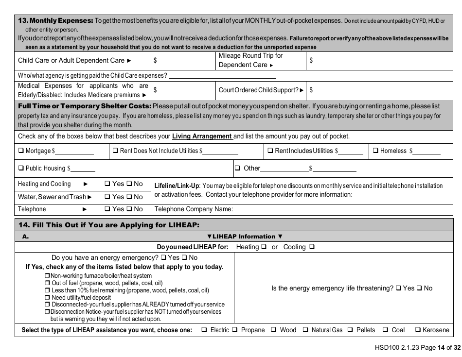 Form HSD100 Application for Assistance - New Mexico, Page 14