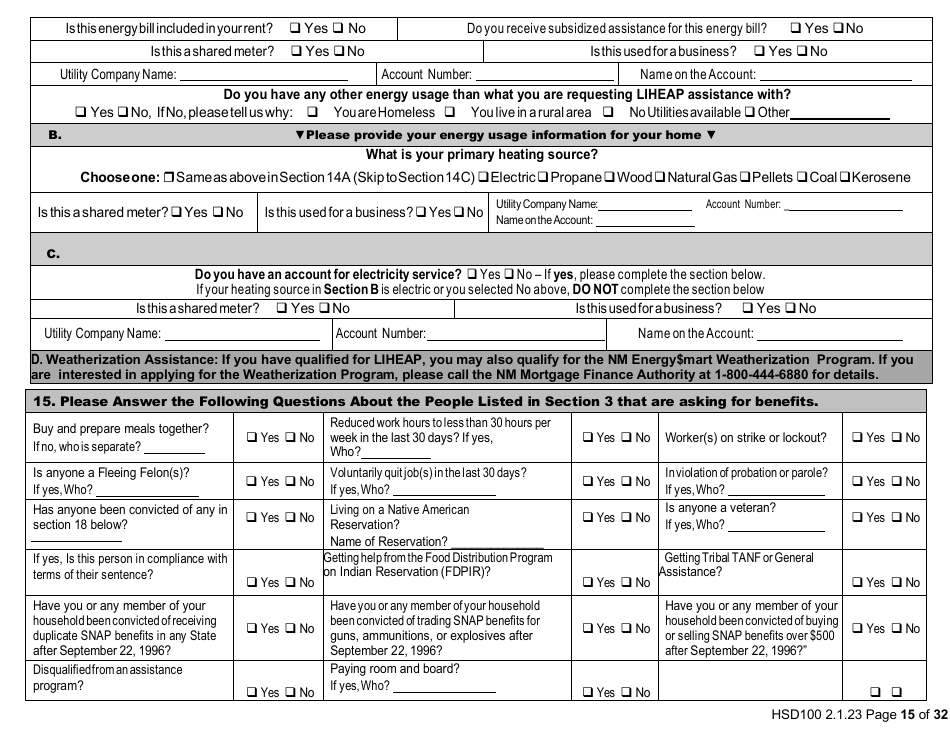 Form HSD100 Application for Assistance - New Mexico, Page 15