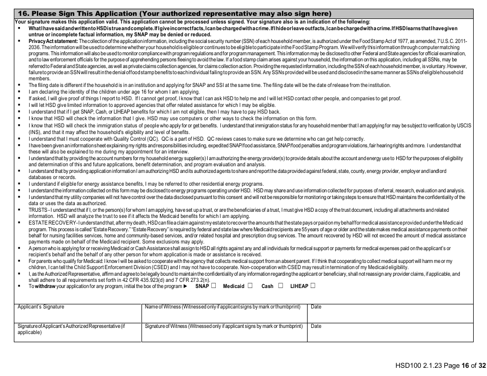 Form HSD100 Application for Assistance - New Mexico, Page 16