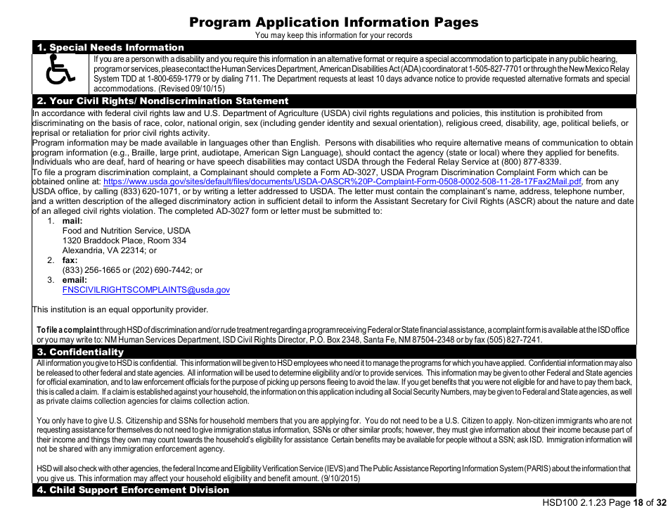 Form HSD100 Application for Assistance - New Mexico, Page 18