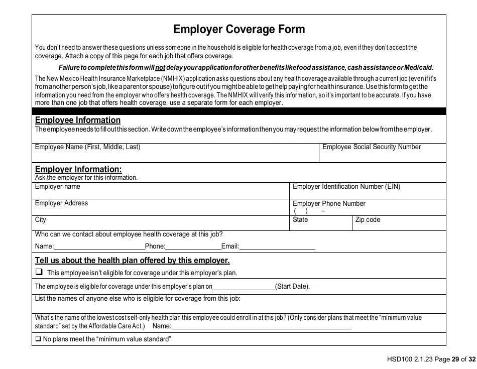 Form HSD100 Application for Assistance - New Mexico, Page 28
