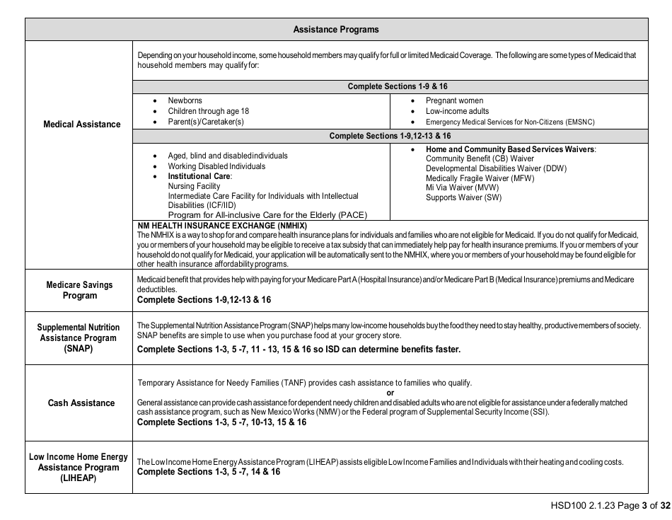 Form HSD100 Application for Assistance - New Mexico, Page 3