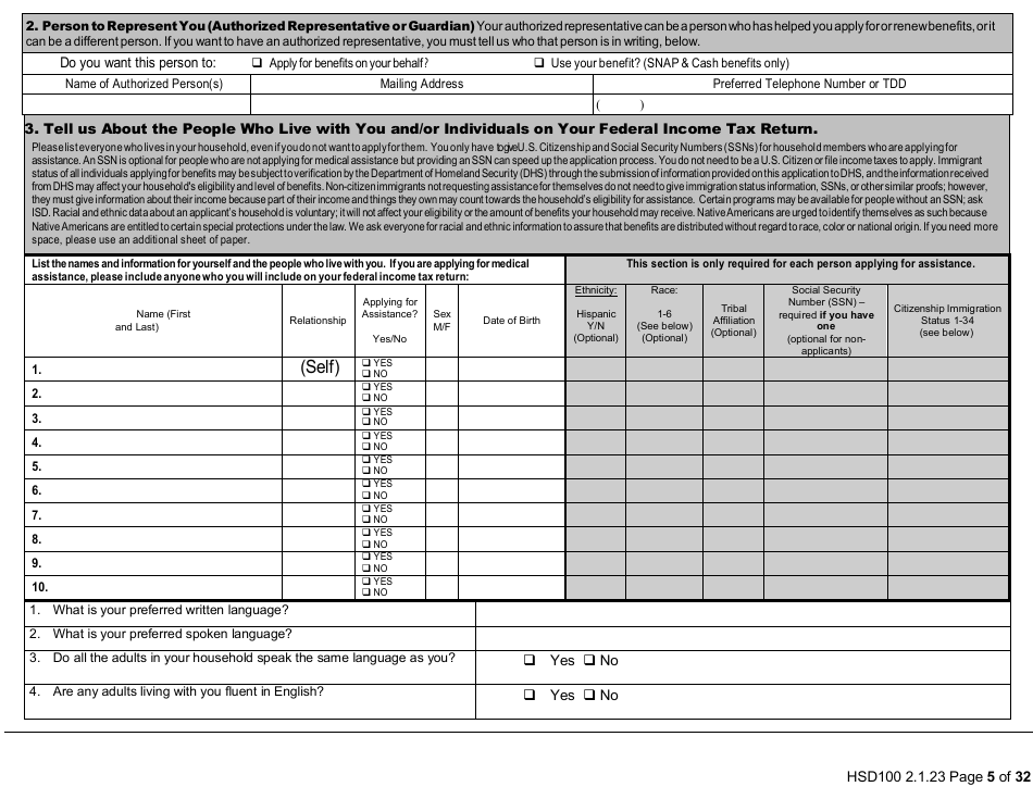 Form HSD100 Application for Assistance - New Mexico, Page 5