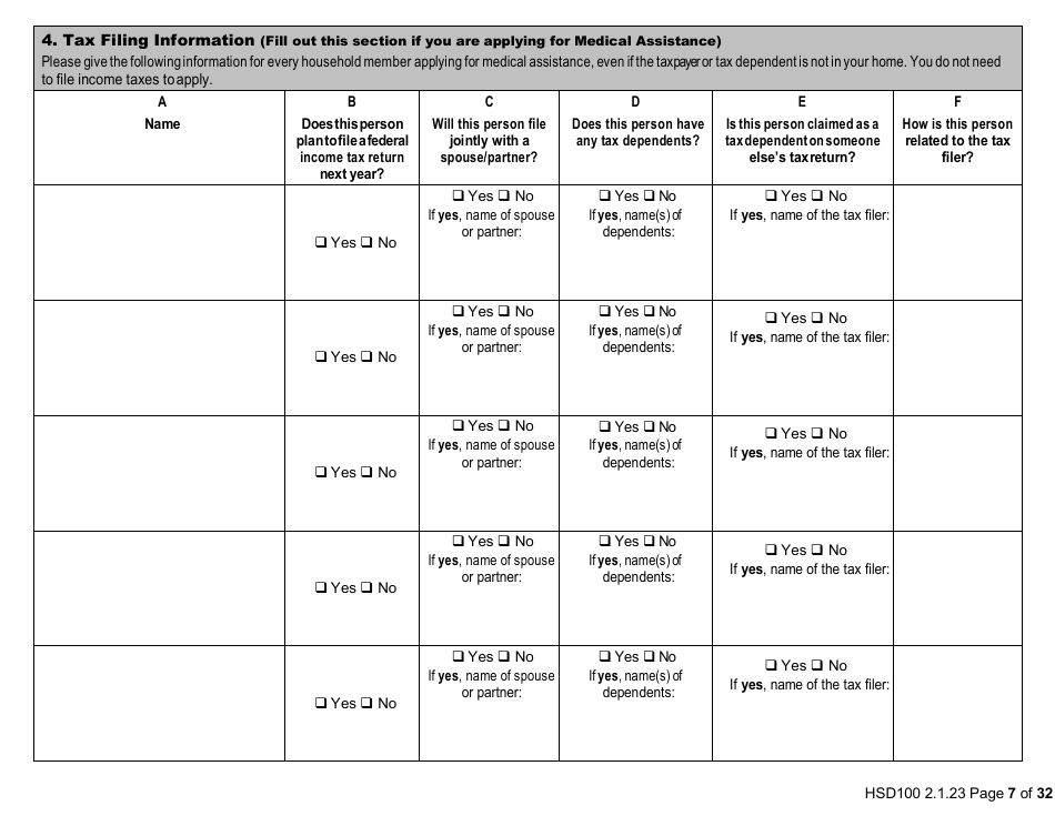 Form HSD100 Application for Assistance - New Mexico, Page 7