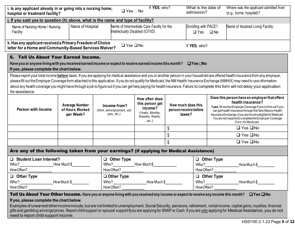 Form HSD100 Application for Assistance - New Mexico, Page 9