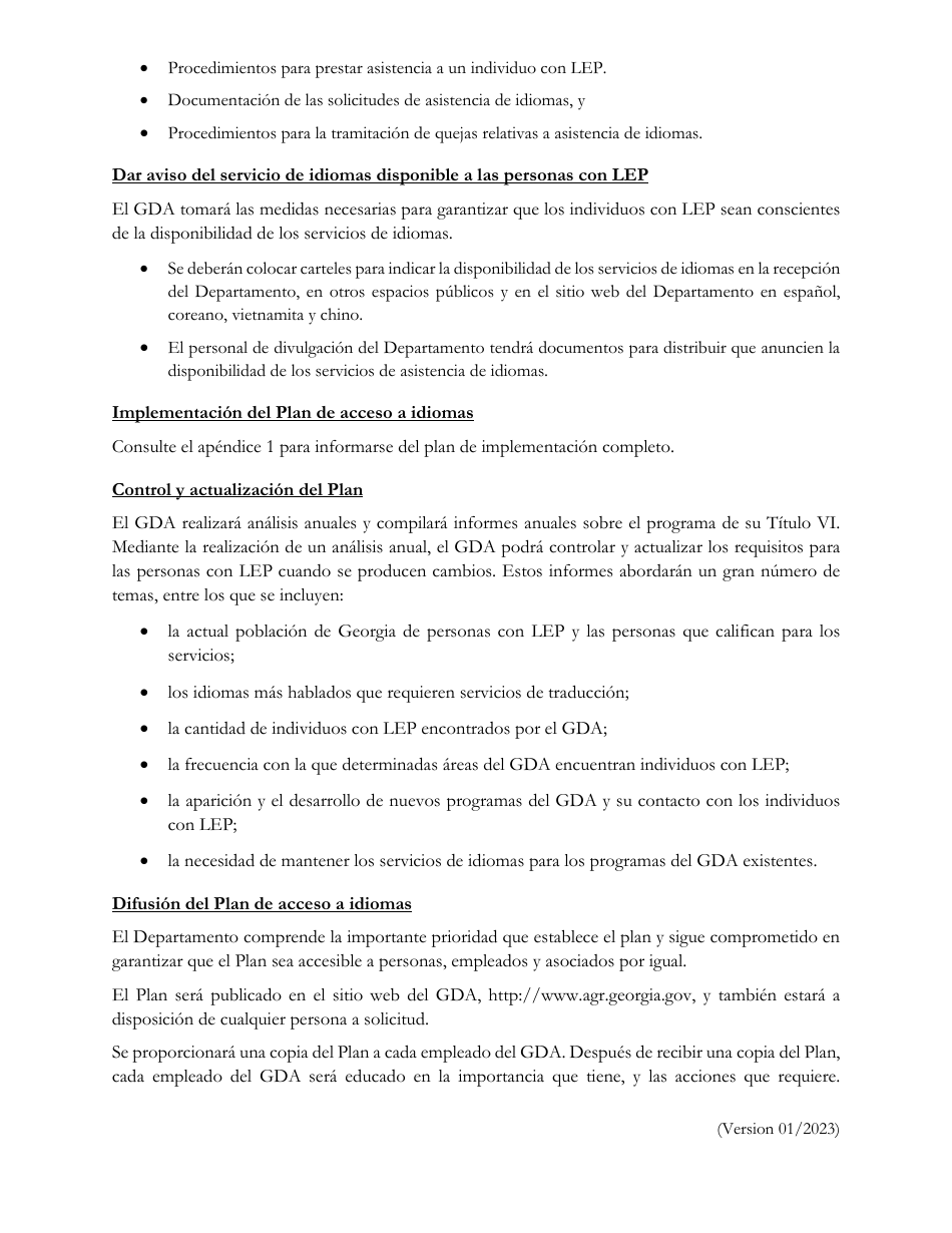 Plan De Acceso a Idiomas - Georgia (United States) (Spanish), Page 9