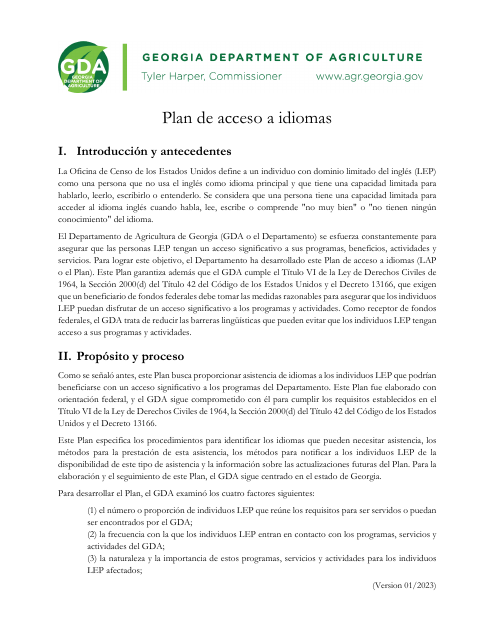 Plan De Acceso a Idiomas - Georgia (United States) (Spanish)