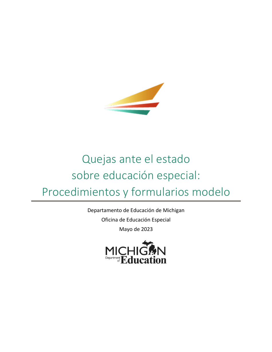 Quejas Ante El Estado Sobre Educacion Especial: Procedimientos Y Formularios Modelo - Michigan (Spanish), Page 1